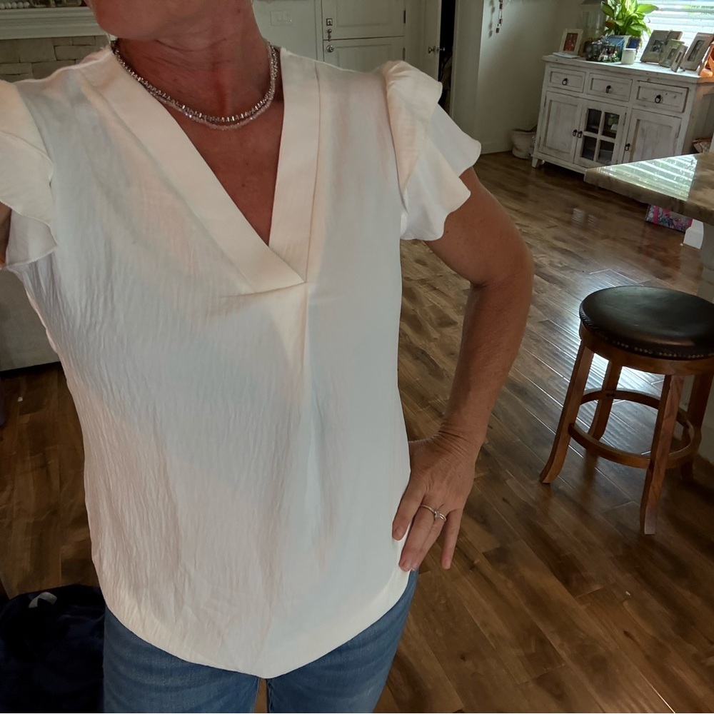 White Ruffled Cap Sleeve Blouse